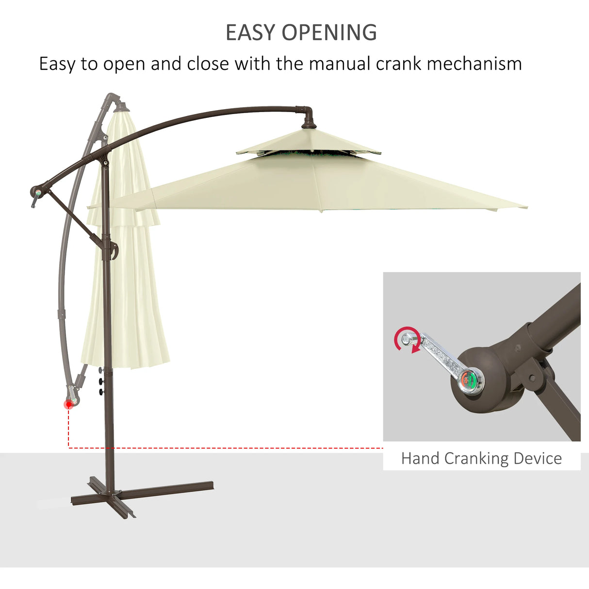 Outsunny 2.7m Garden Banana Parasol Cantilever Umbrella with Crank Handle, Double Tier Canopy and Cross Base for Outdoor, Hanging Sun Shade, Beige