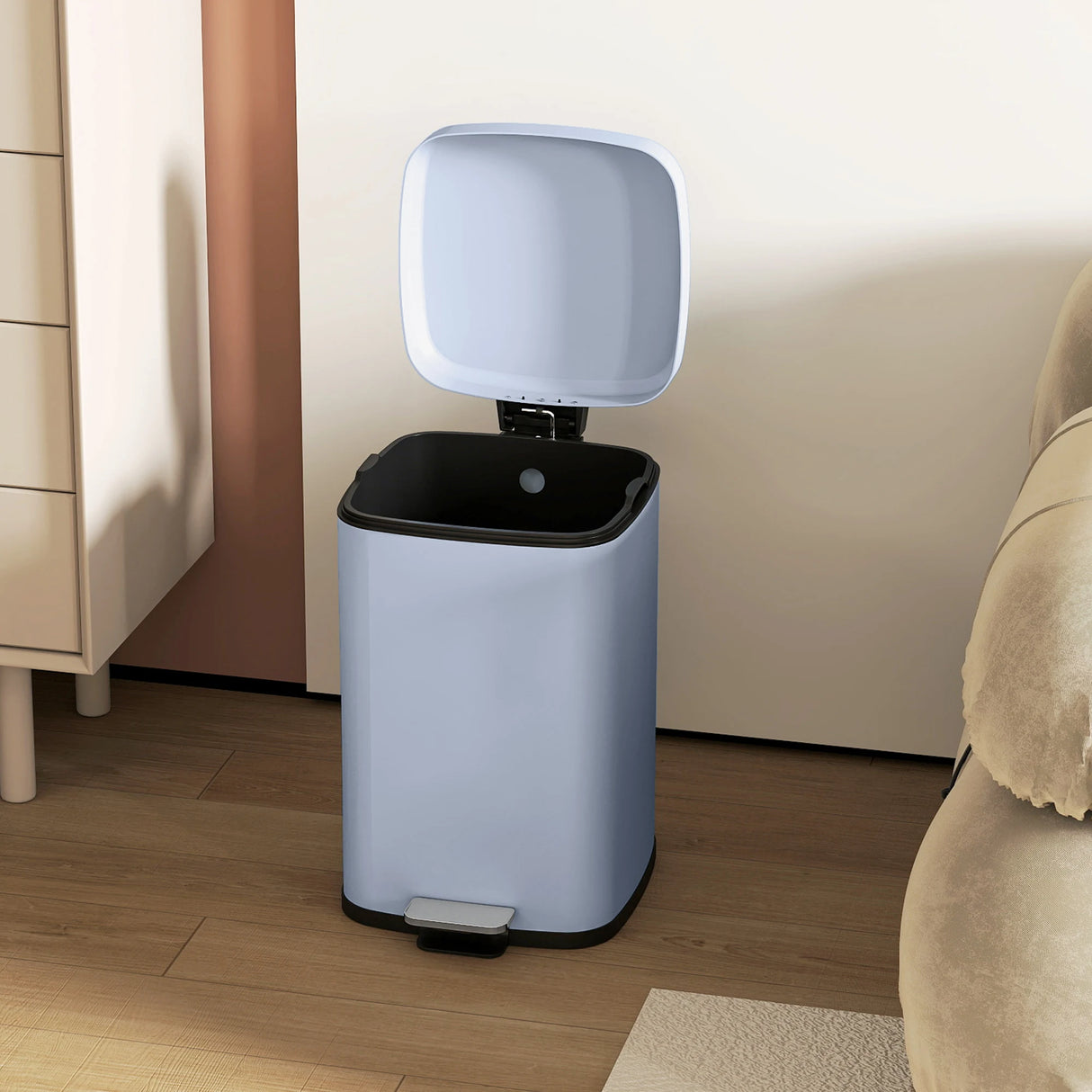 HOMCOM 20L Modern Boxy Metal Home Kitchen Bin - Light Blue