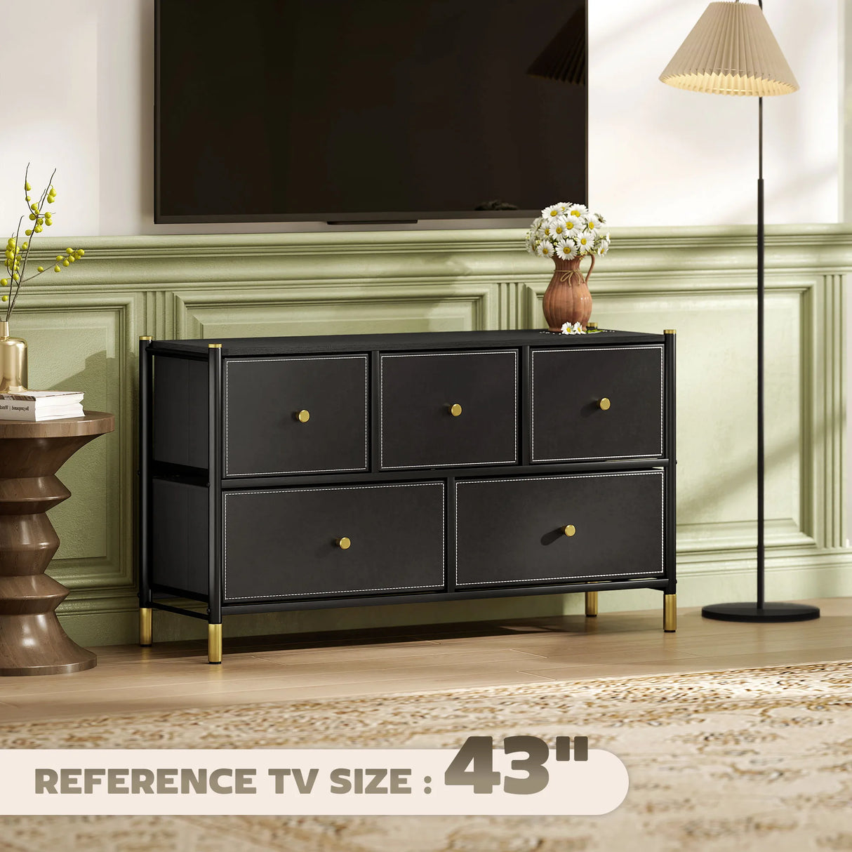 HOMCOM Faux Leather Front Chest of Drawers - Black