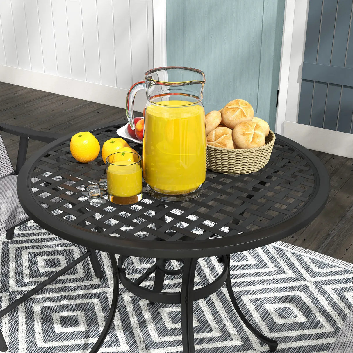 Outsunny Round Aluminium Table, with 50mm Parasol Hole
