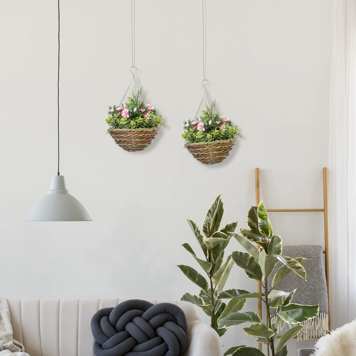 Outsunny Set of Two Hanging Lisianthus Flower Pots - Pink/Green