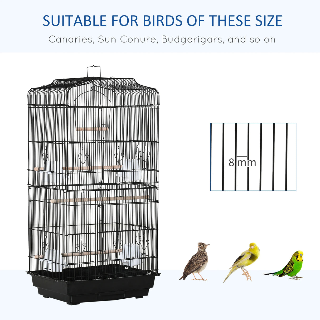 PawHut Large Metal Bird Cage with Stand, Perches, Food Bowls, Swing, for Budgies, Parakeets, Black