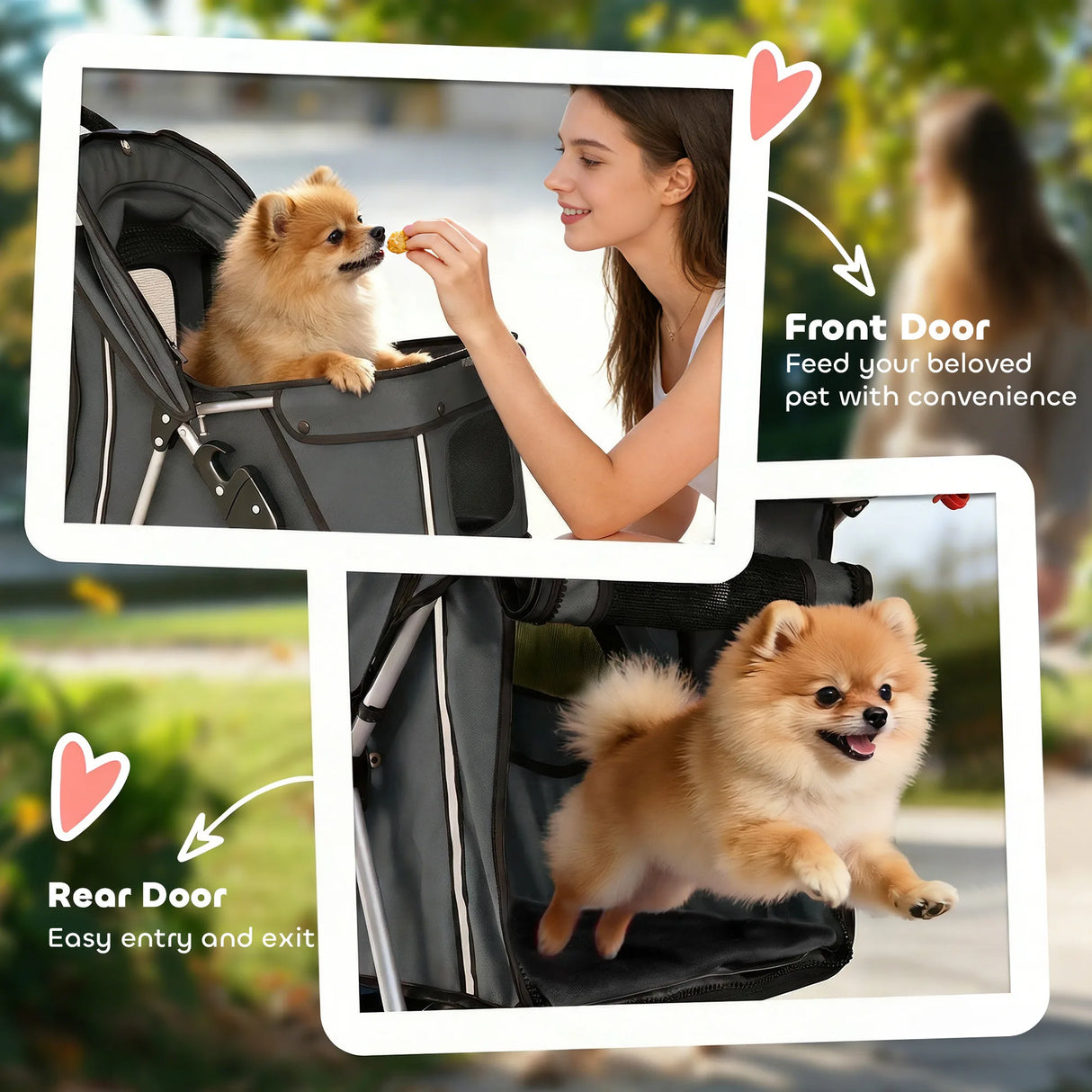 PawHut Dog Pram, Pet Stroller with Reflective Strips, Foldable Cat Stroller with 360 Swivel Wheels, Dark Grey