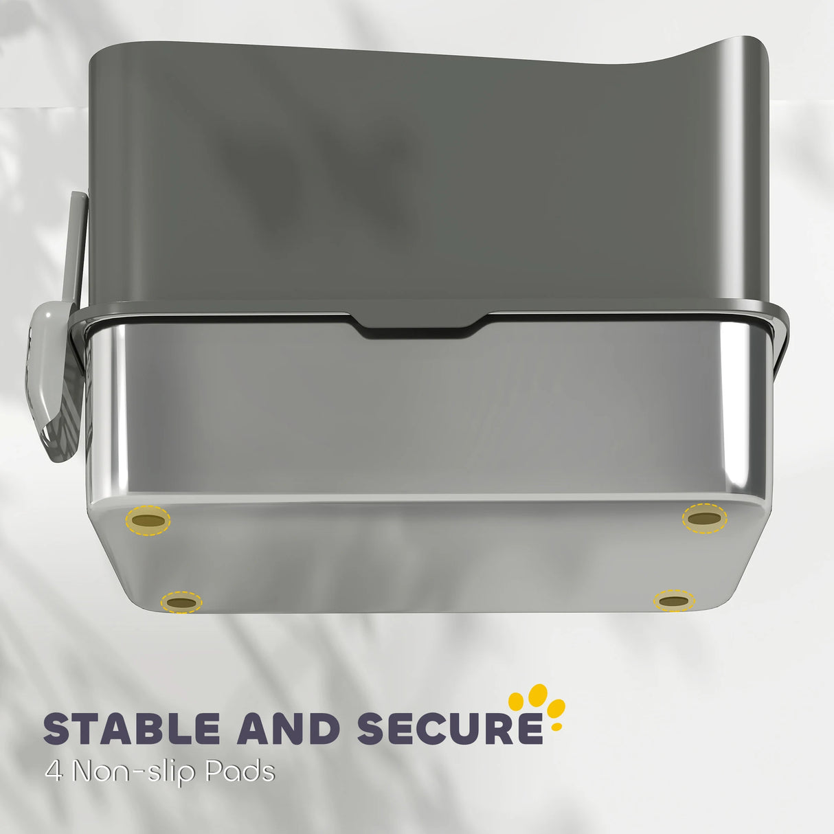 PawHut Stainless Steel Cat Litter Tray, Extra Large Enclosed Litter Box with Scoop, Top Entrance, Non-slip Pads, Dark Grey