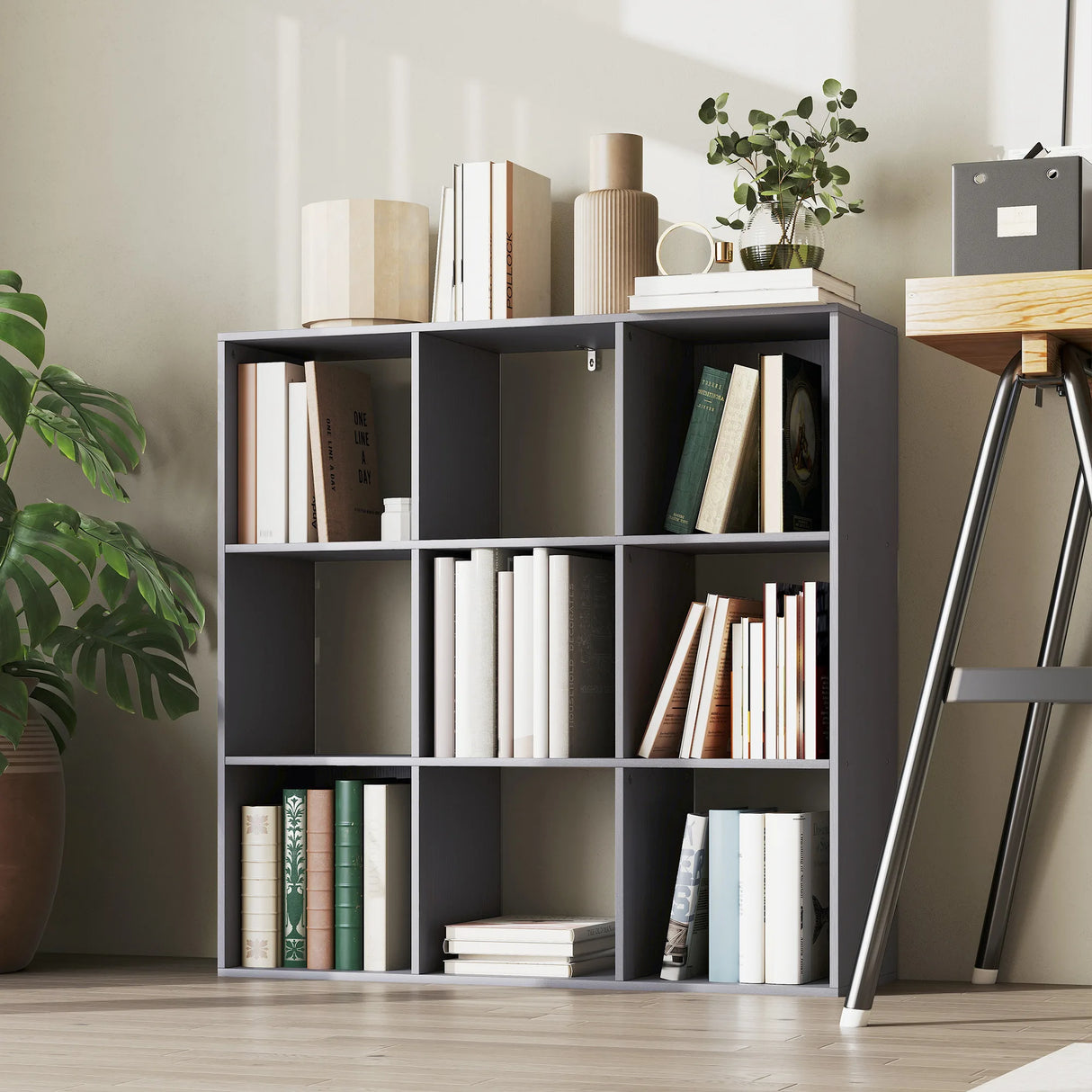 HOMCOM Nine-Cube Storage Shelf - Grey