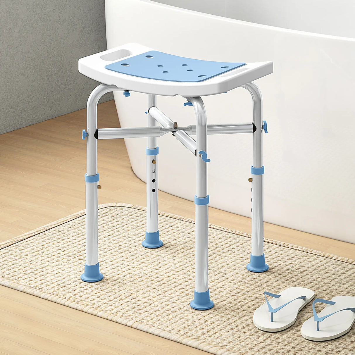 HOMCOM 44-51.5cm Aluminium Frame Shower/Bath Stool - Light Blue