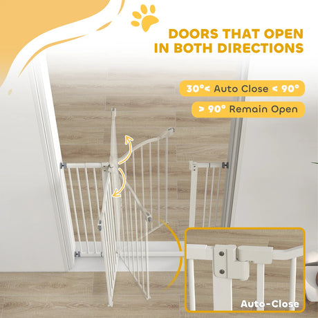 PawHut Pressure Fit Dog Stair Gate No Drilling Safety Gate Auto Close for Doorways, Hallways, 74-100cm Adjustable, 94cm Tall, White