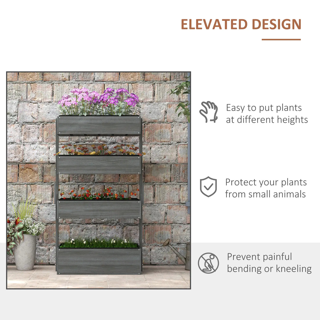 Outsunny Four-Tier Basket Wooden Plant Stand - Grey