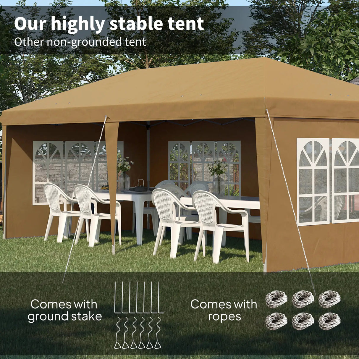 Outsunny 3 x 6m Pop-Up Gazebo, with Removable Walls - Khaki