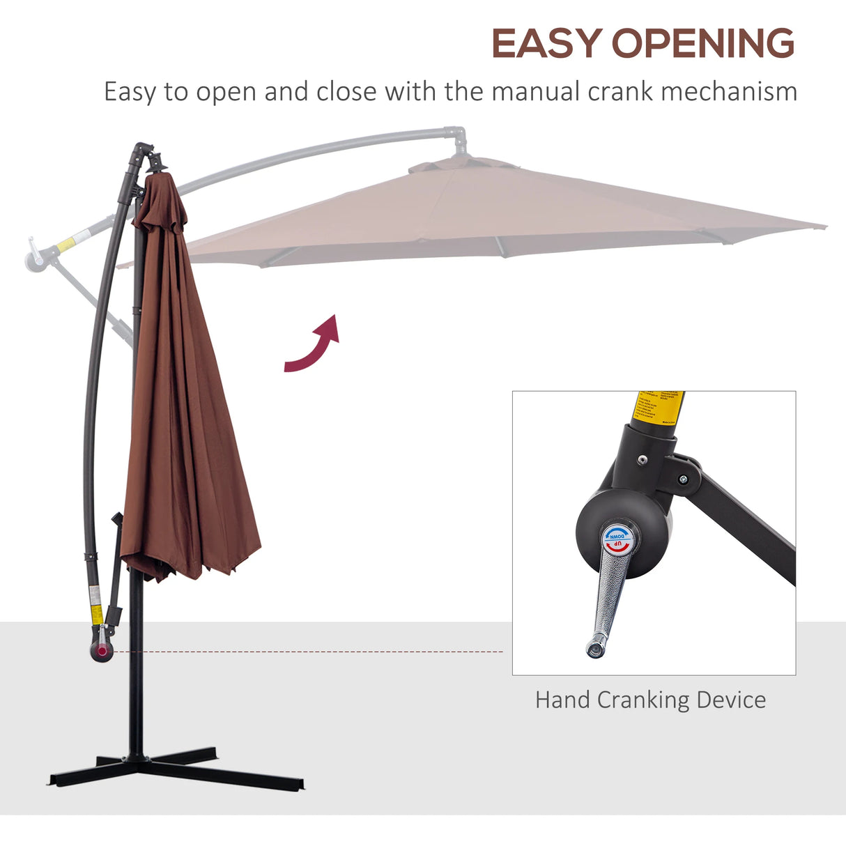 Outsunny 3m Hanging Umbrella Parasol-Coffee