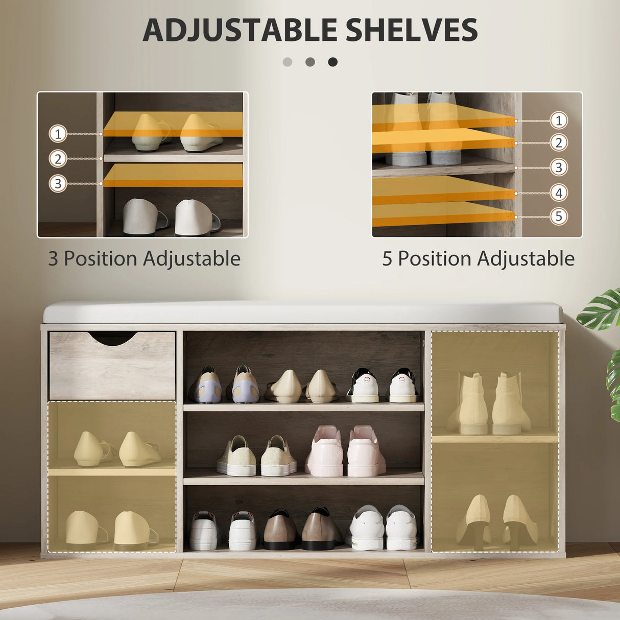 HOMCOM Shoe Storage Bench with Cushion - Grey