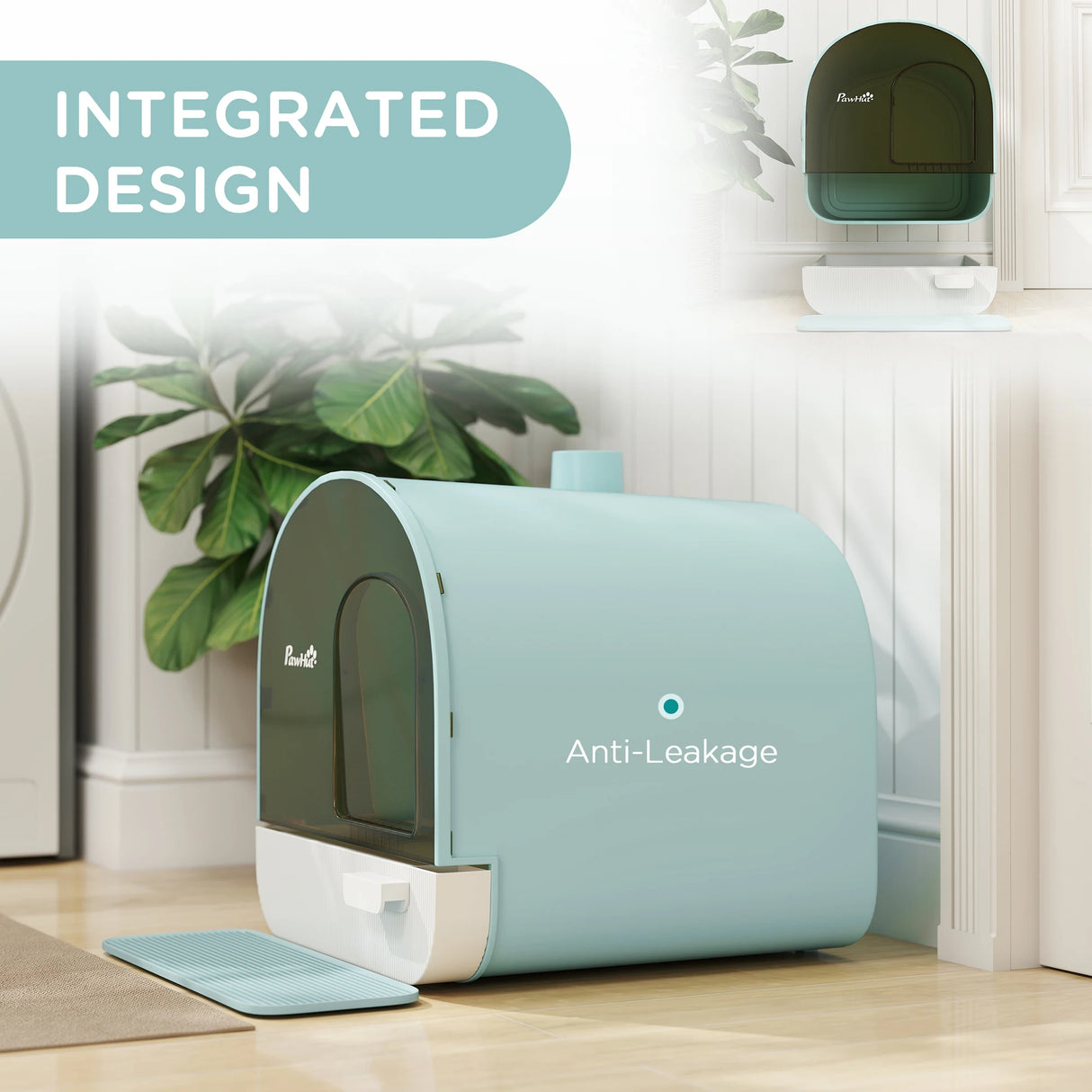 PawHut Hooded Cat Litter Box, Kitten Litter Tray, with Lid, Scoop, Filter, Flap Door