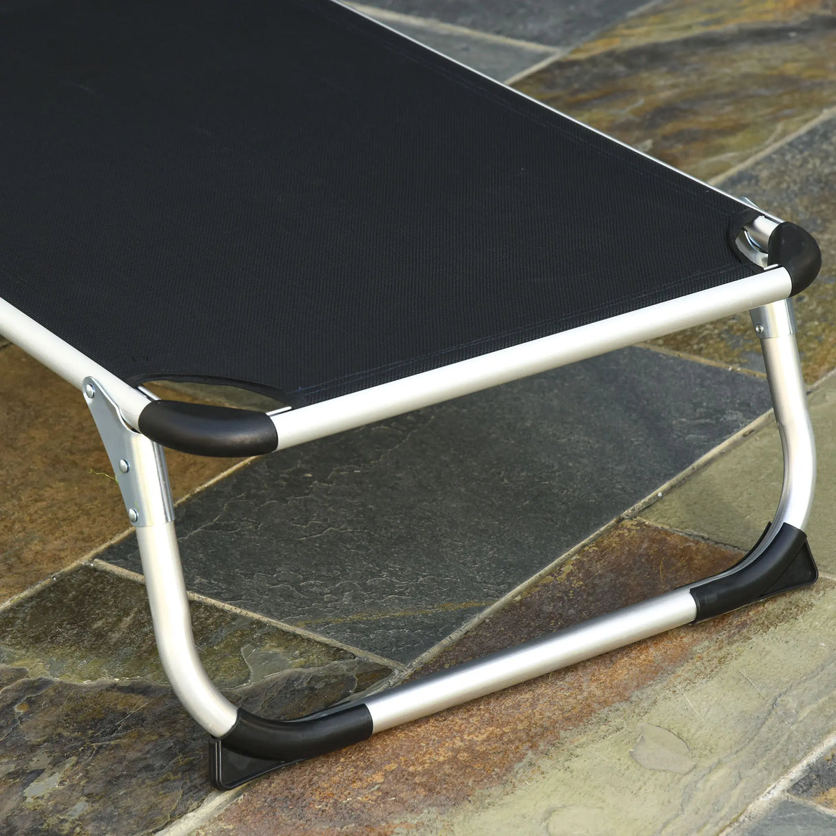 Outsunny Foldable Outdoor Sun Loungers Set of 2, Reclining Lounge Chair Camping Bed Cot with Pillow 4-Level Adjustable Back Aluminium Frame, Black