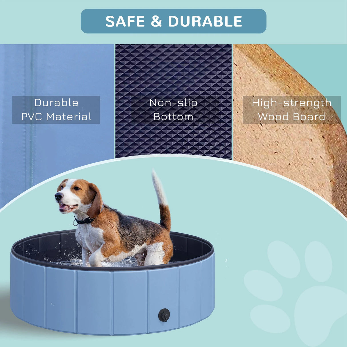 PawHut Dog Paddling Pool, Foldable Dog Pool, Leakproof & Hard Plastic, Portable Pet Bathtub with Non-Slip Base & Drainage Hole, for Indoors, Outdoors, Garden, Patio, 100 x 30 cm, Blue