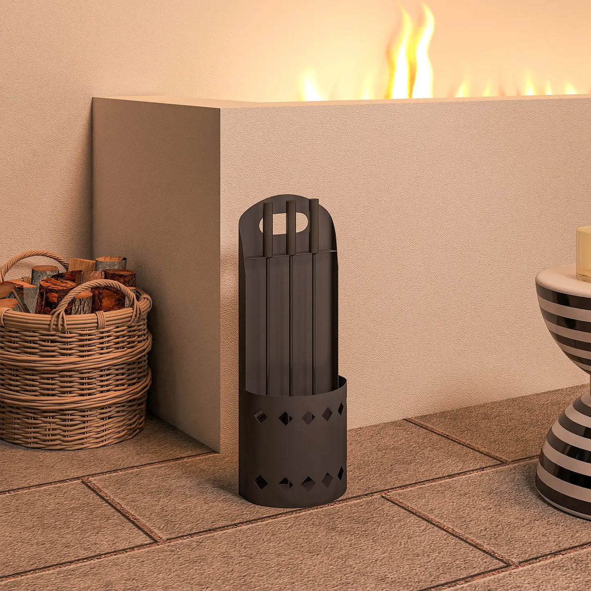 Outsunny 4 Pieces Fireplace Companion Set, Metal Fireplace Accessories Fireside Companion Set with Broom, Shovel, Poker, Bucket, Black