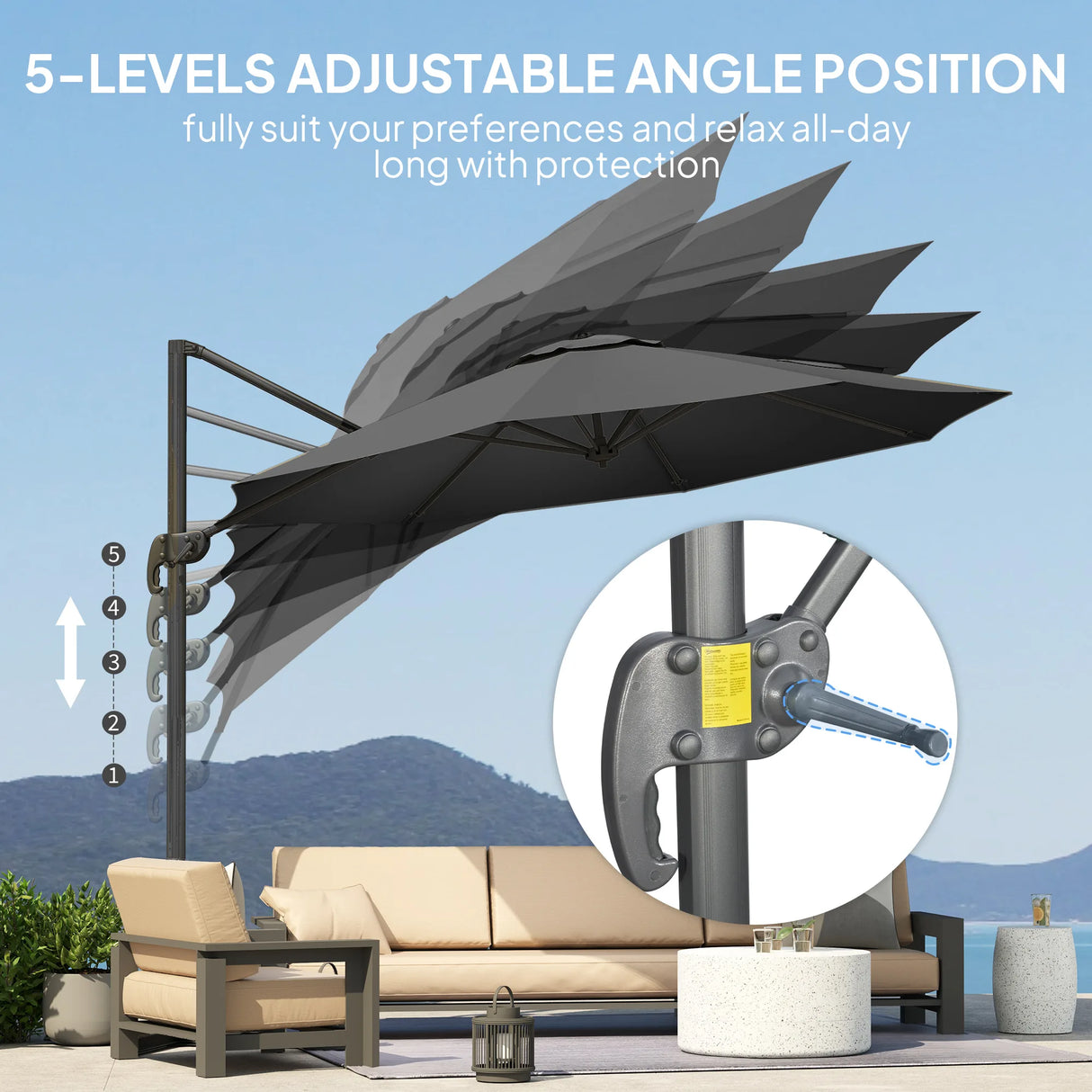 Outsunny 3 x 3m Overhanging Cantilever Parasol - Black