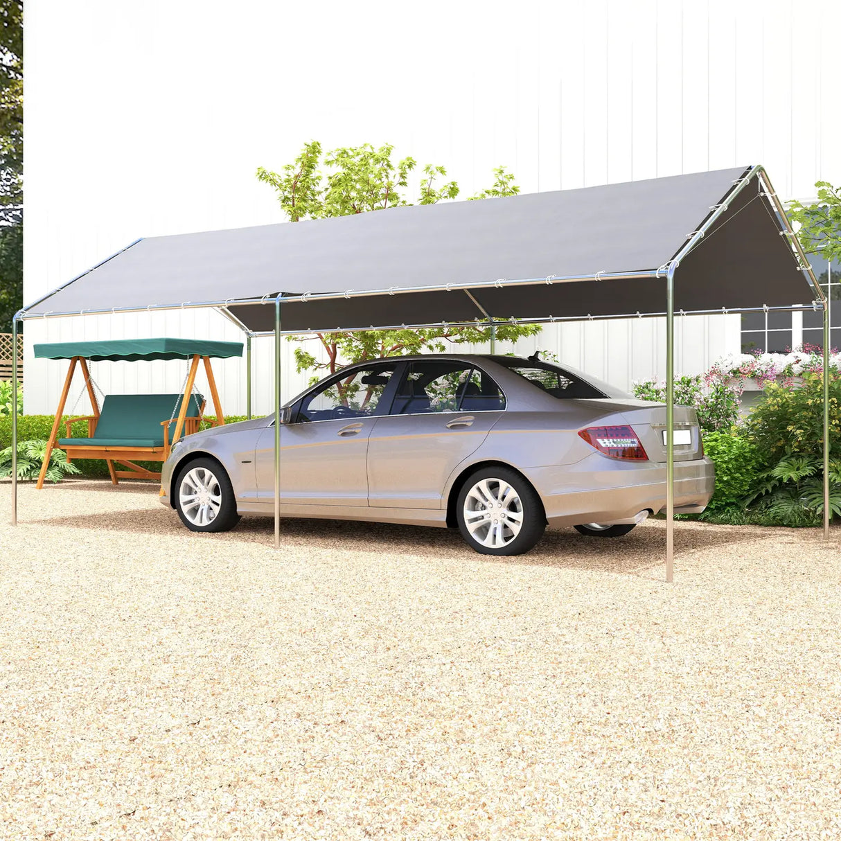 Outsunny 3 x 6m Heavy Duty Carport Garage Car Shelter Galvanized Steel Outdoor Open Canopy Tent Water UV Resistant Waterproof, Grey