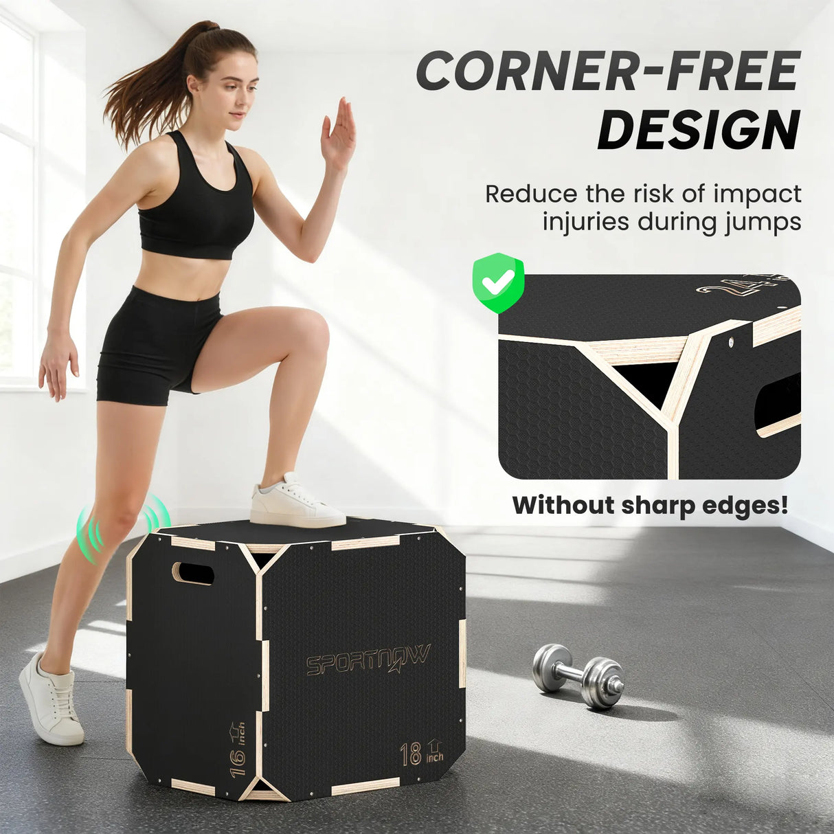 SPORTNOW Non-Slip Plyo Box, Corner-free Wooden Jump Box, 40.5 x 51 x 47.5 cm
