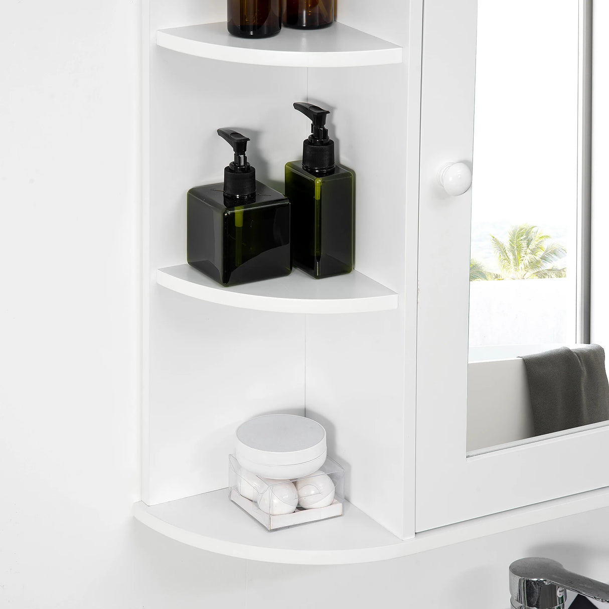 HOMCOM Wall Mounted Bathroom Cabinet with Mirror Single Door Storage Organizer 2-tier Inner Shelves White