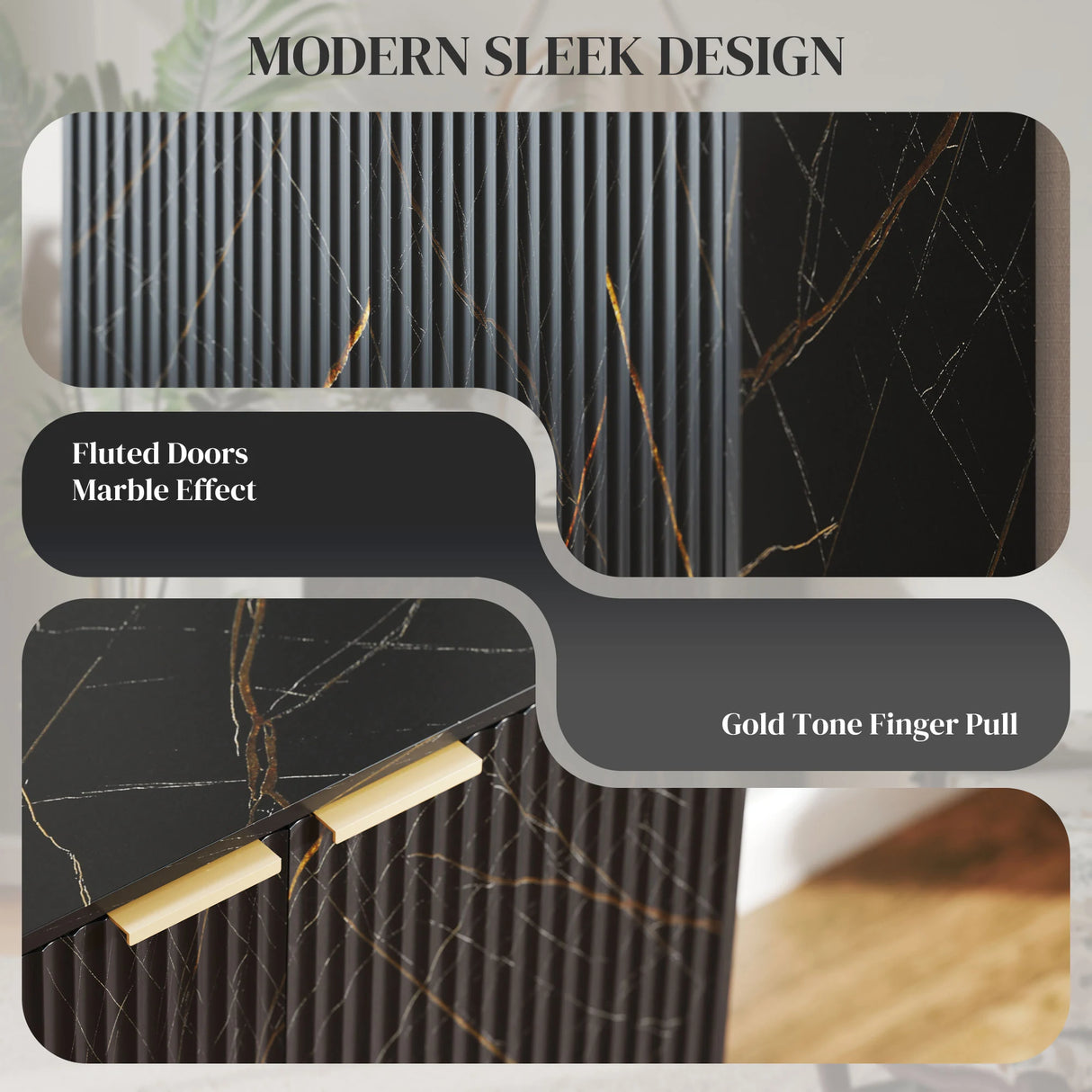 HOMCOM Elegant Storage Sideboard - Black/Gold-Tone