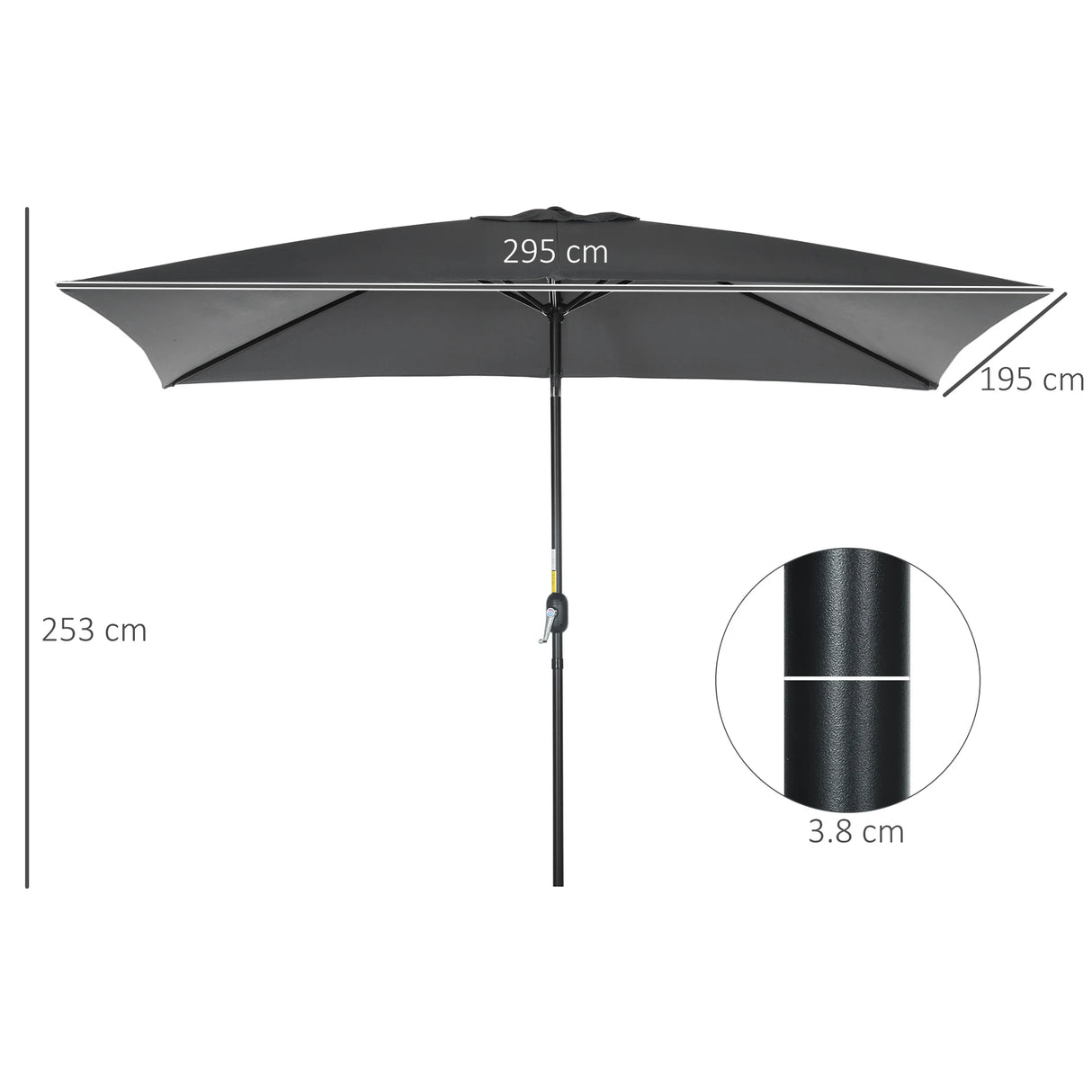 Outsunny 3x2m Patio Parasol Garden Umbrellas Canopy with Aluminium Tilt Crank Rectangular Sun Shade Steel, Black