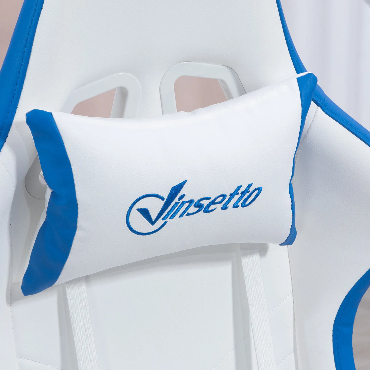 Vinsetto Computer Gaming Chair, PU Leather Office Desk Chair with Footrest, Swivel Wheels, 135 Reclining Back, Lumbar Support, Headrest for Home, White and Blue