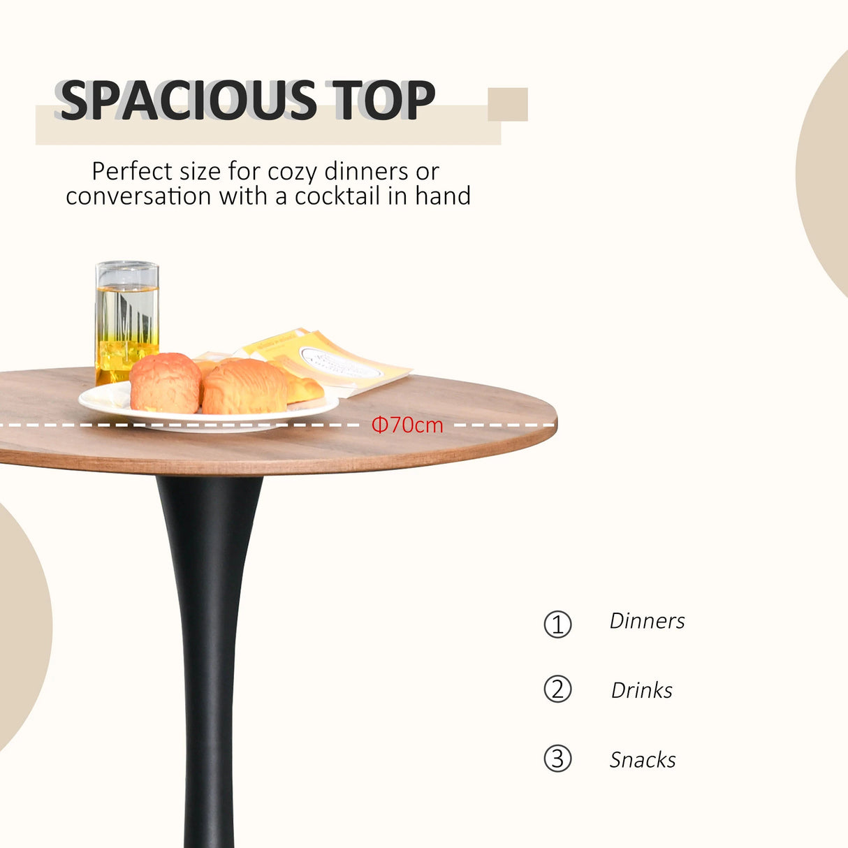 HOMCOM Modern Round Dining Table Leisure Coffee Bistro Table with Metal Base for Kitchen & Dining Room Brown