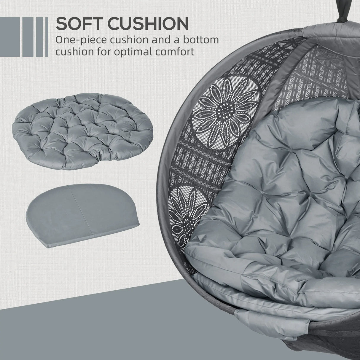 Outsunny Round Egg Basket Chair, with Steel Stand, Charcoal Grey