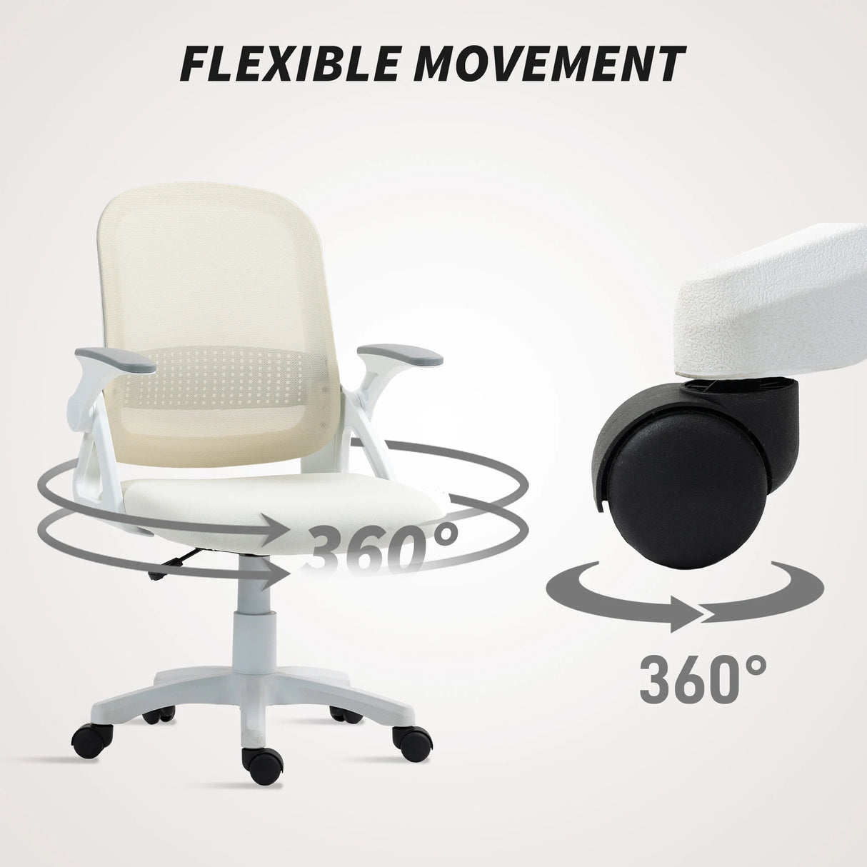 HOMCOM Breathable Mesh Office Chair, Ergonomic Swivel Computer Chair with Flip-up Armrests, Lumbar Back Support for Home/Office, White