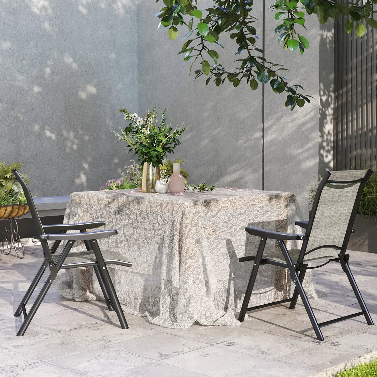 Outsunny Set of Two Folding Outdoor Chairs - Black/Grey