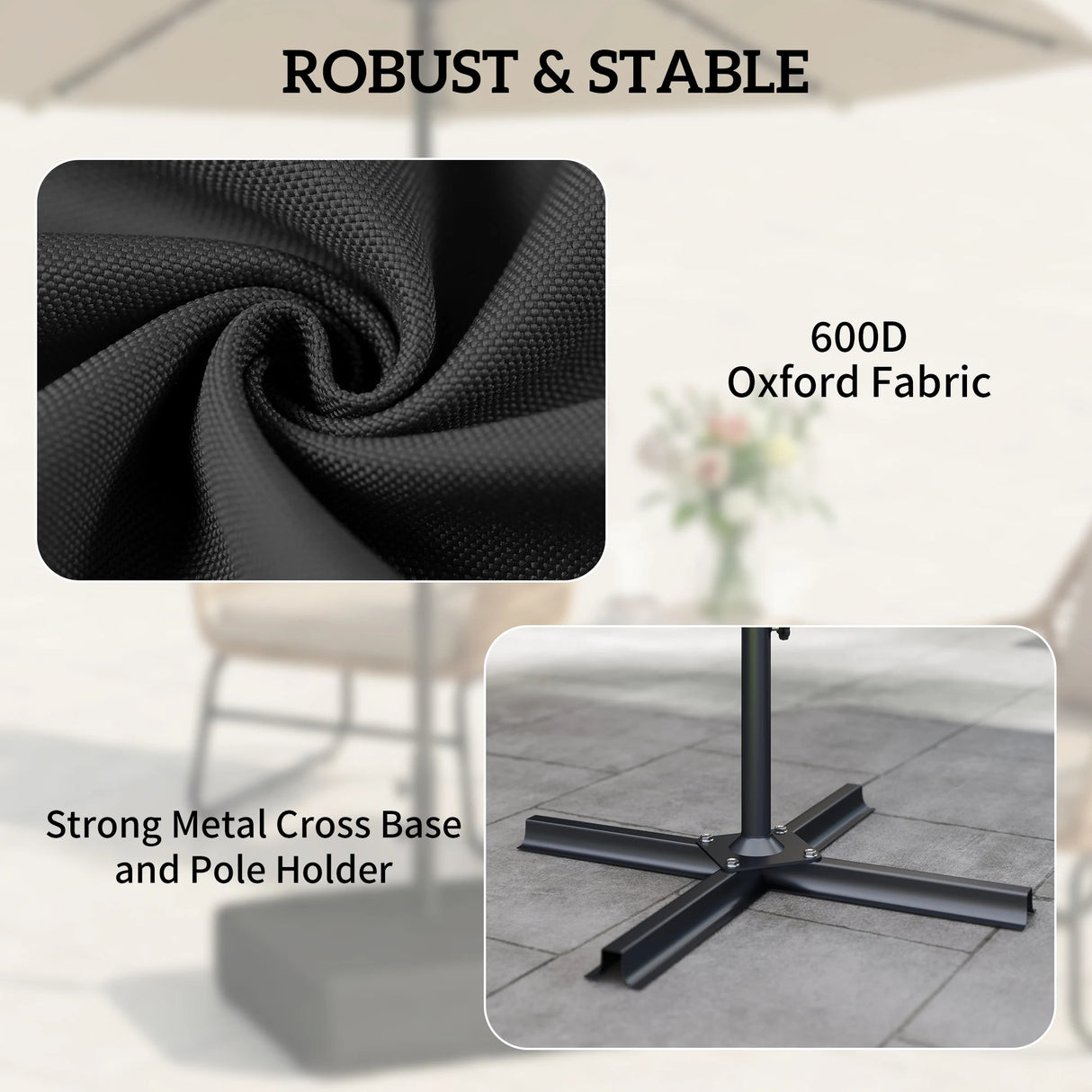 Outsunny Garden Parasol Base 80 kg Sand Filled Heavy Duty Stand for Cantilever Umbrellas and 48 mm Poles Black