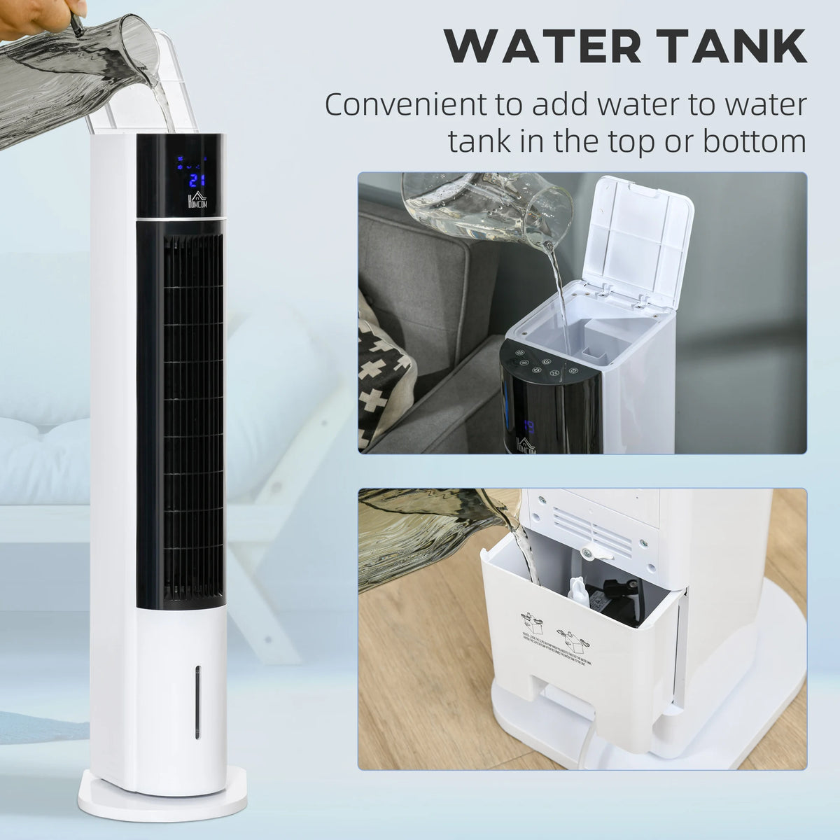 HOMCOM Portable Air Cooler, 3L Tank Evaporative Ice Cooling Tower Fan with 3 Modes, 3 Speeds, Remote, Timer, 60 Oscillating, Portable Swamp Cooler for Home Bedroom, White