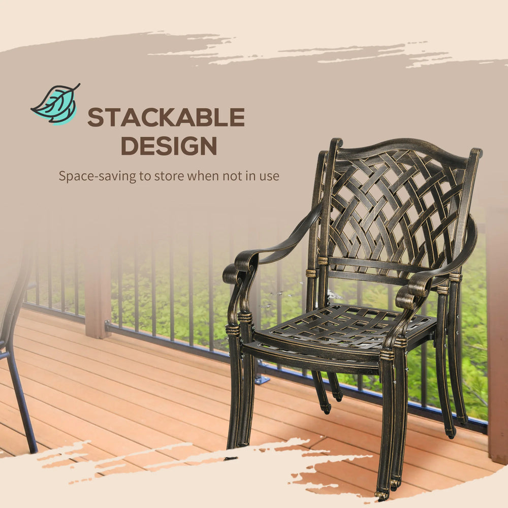 Outsunny 5-Piece Outdoor Furniture Dining Set, Cast Aluminum Conversation Set Includes 4 Chairs and 90cm Round Table with 50mm Umbrella Hole for Patio Garden Deck, Flower Design