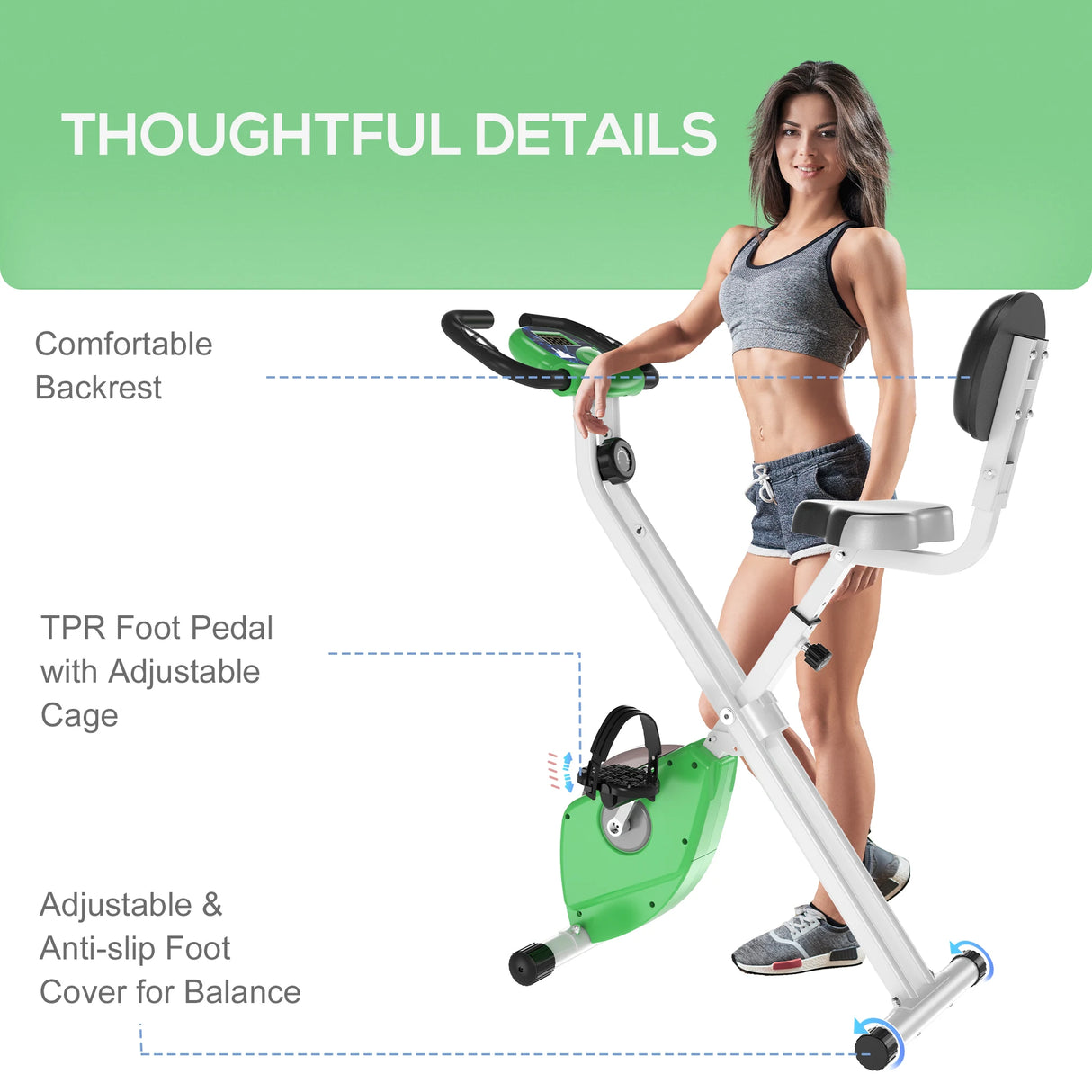 HOMCOM Folding Exercise Bike, Fitness Bicycle Indoor Trainer, 8-Level Magnetic Resistance Adjustable, with LCD Monitor, Pulse Sensor, Green