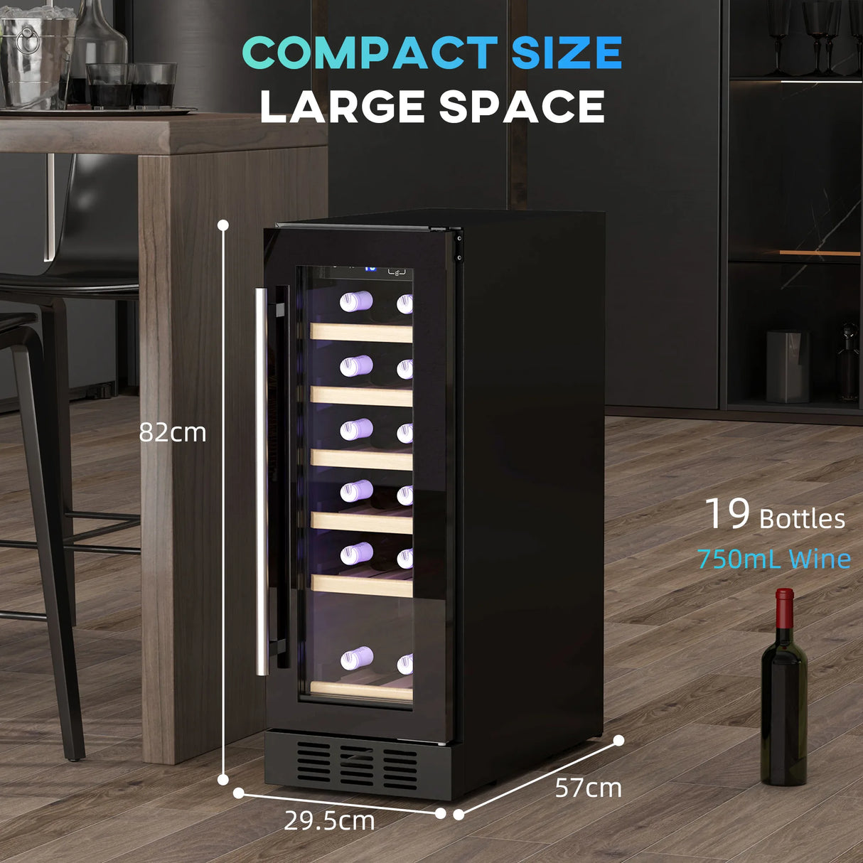 HOMCOM 19 Bottle 5-18 Wooden Rack Wine Fridge - Black