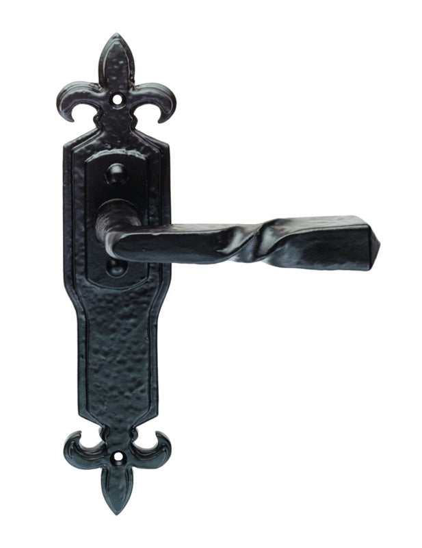 BARLEY TWIST LEVER ON GOTHIC STYLE BACKPLATE - LATCH - BLACK ANTIQUE - 222 X 50 MM - PAIR