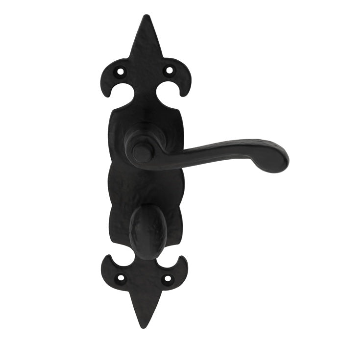 FLEUR DE LYS LEVER ON BACKPLATE - BATHROOM 57MM C/C - BLACK ANTIQUE - 178 X 55 - PAIR