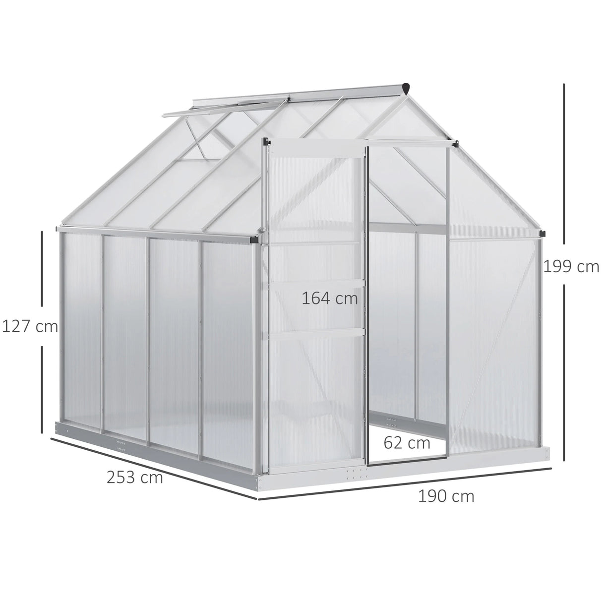 Outsunny 190 x 253 cm Walk-In Polycarbonate Greenhouse - Silver-Tone