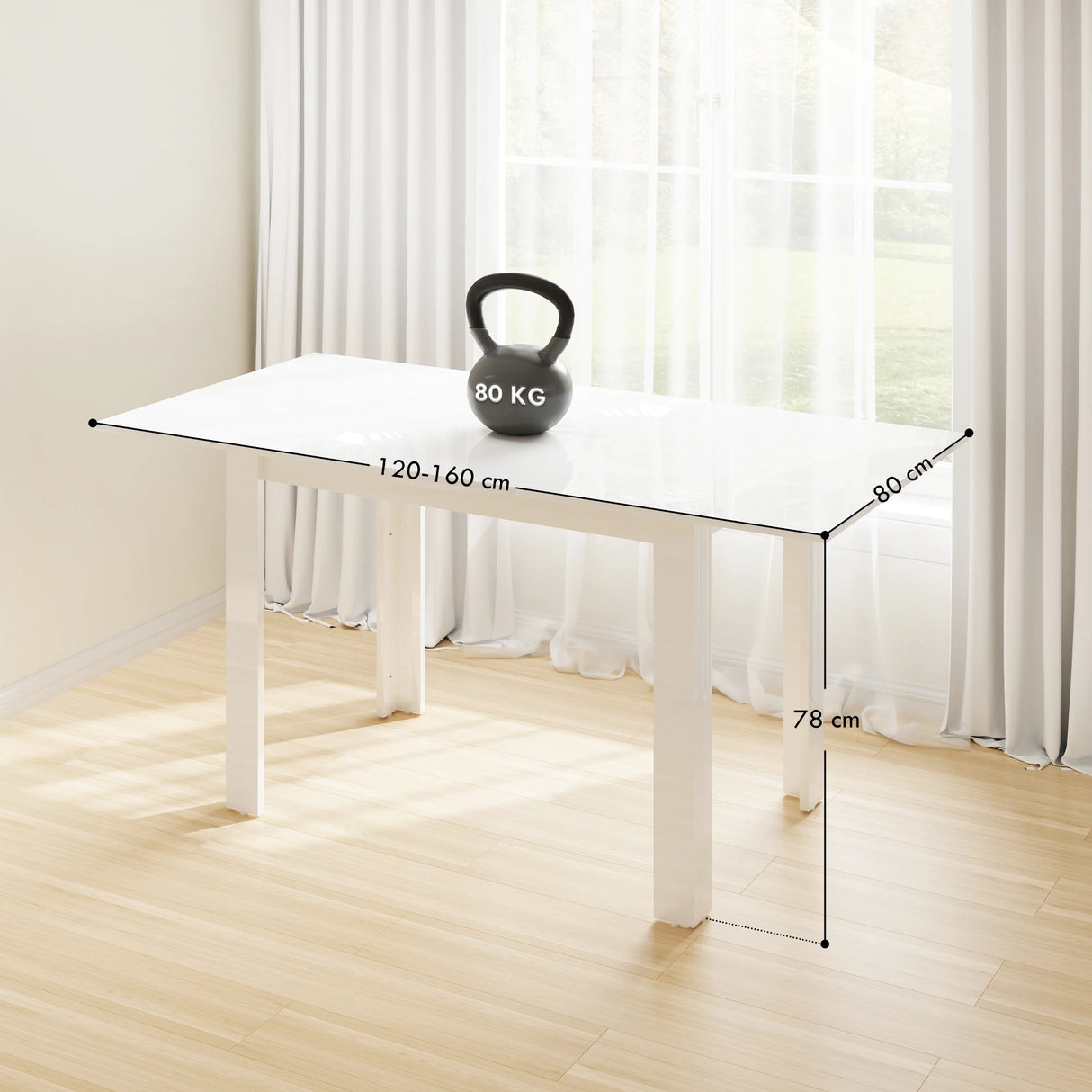 HOMCOM Extending Six-Person High Gloss Dining Table - White