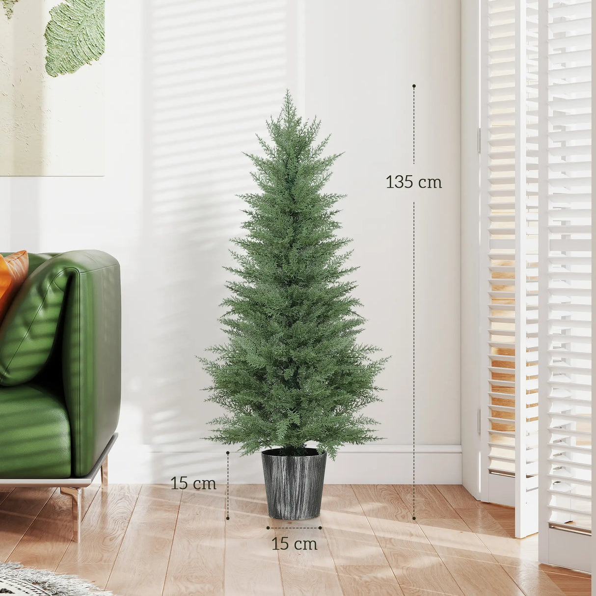 HOMCOM 135cm Artificial Cypress Trees Set of 2, UV Resistant Artificial Plants with Decorative Pot, Fake Plants for Indoor Outdoor Decor, Green