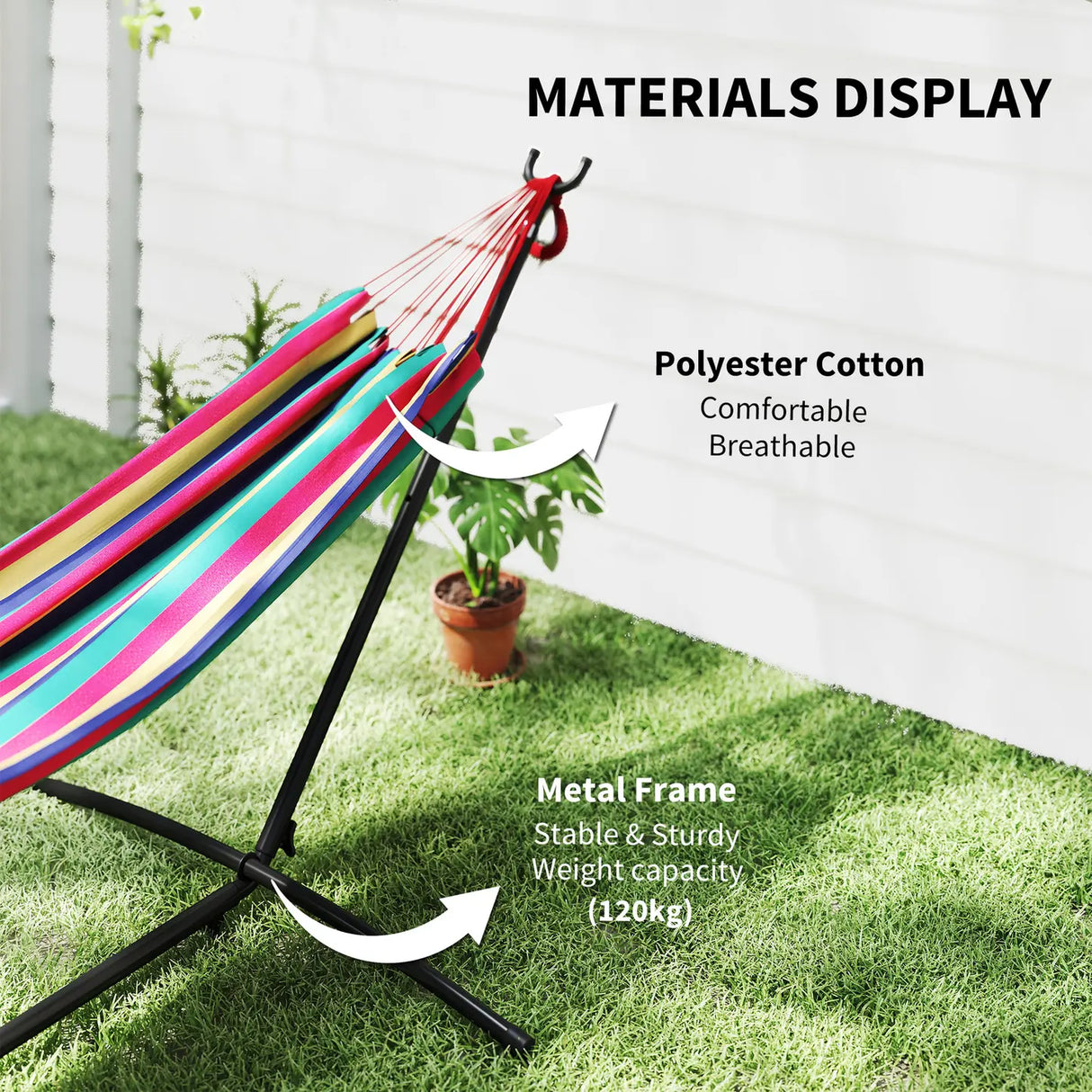 Outsunny 298 x 117cm Hammock with Stand Camping Hammock with Portable Carrying Bag, Adjustable Height, 120kg Load Capacity, Multicolour