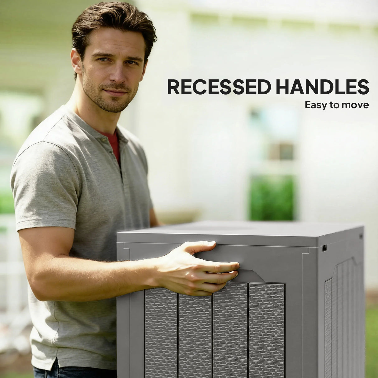 Outsunny 93L Plastic Garden Storage Box, Outdoor Storage Box with Handles, Waterproof Outdoor Storage Container, Khaki