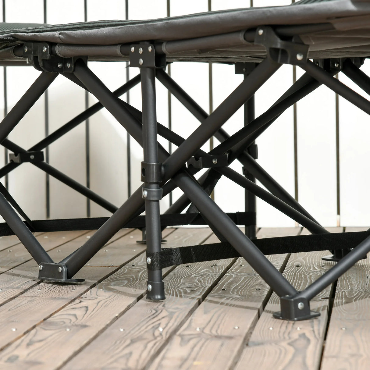 Outsunny Foldable Camp Bed, Padded Patio Camping Bed with Carry Bag, Magazine Bag and Cup Holder for Outdoor, Garden, Grey