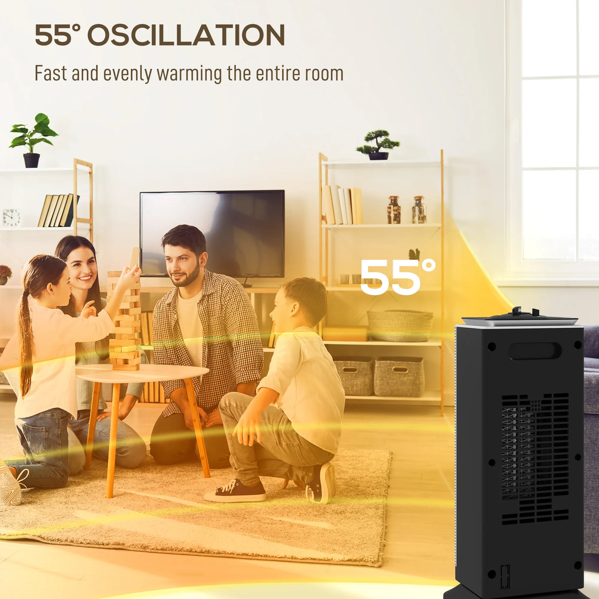 HOMCOM 2000W Ceramic Electric Heater with Fan, Oscillation - Black