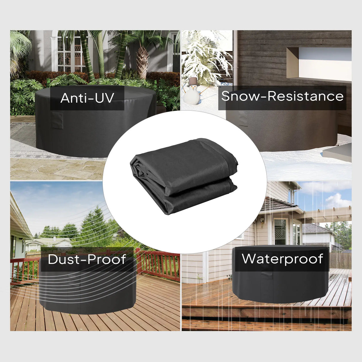 Outsunny Garden Patio Large Furniture Set Round Cover 600D Oxford Waterproof, 193 x 80H cm, Black