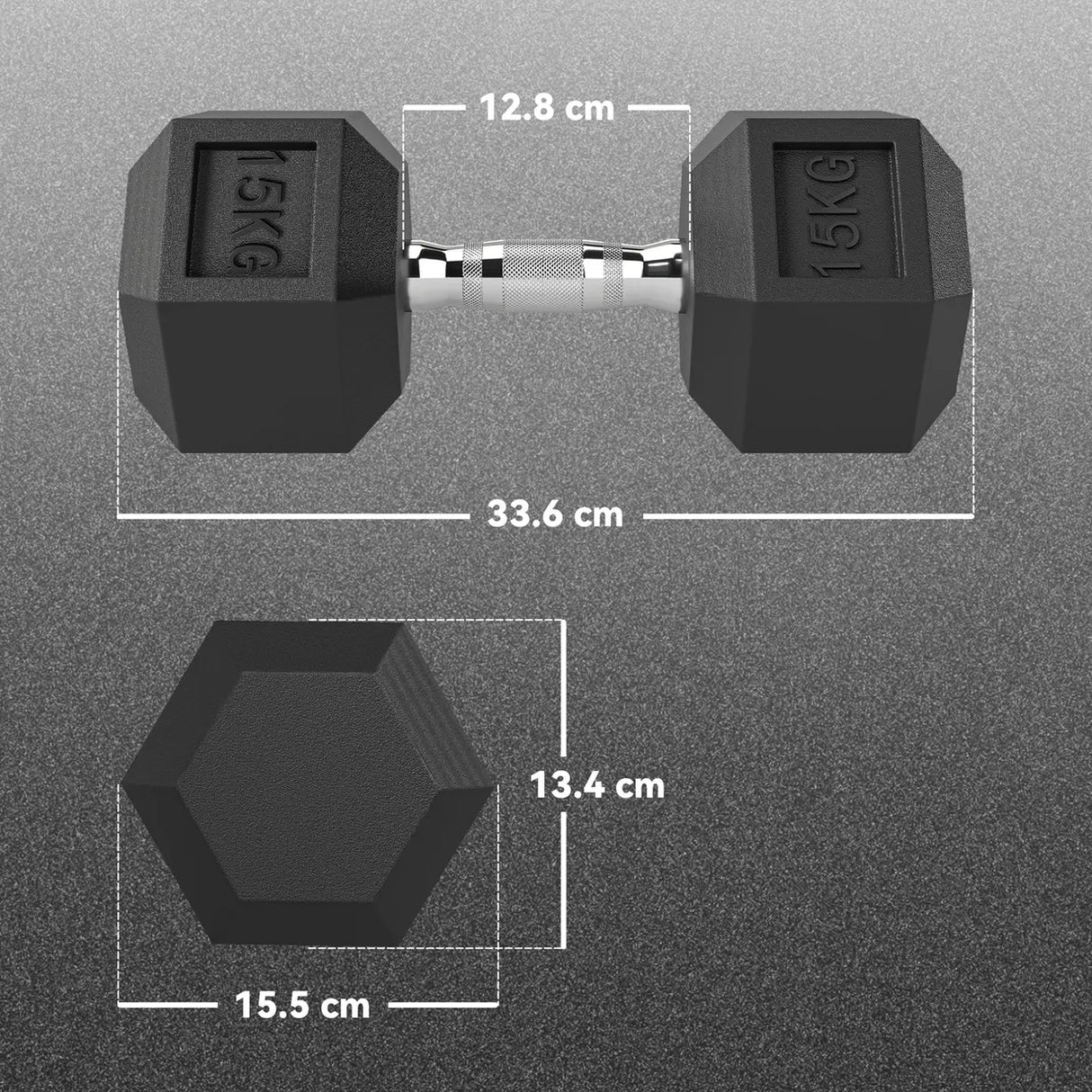 HOMCOM 30KG Rubber Hex Dumbbell Portable Hand Weights Dumbbell Home Gym
