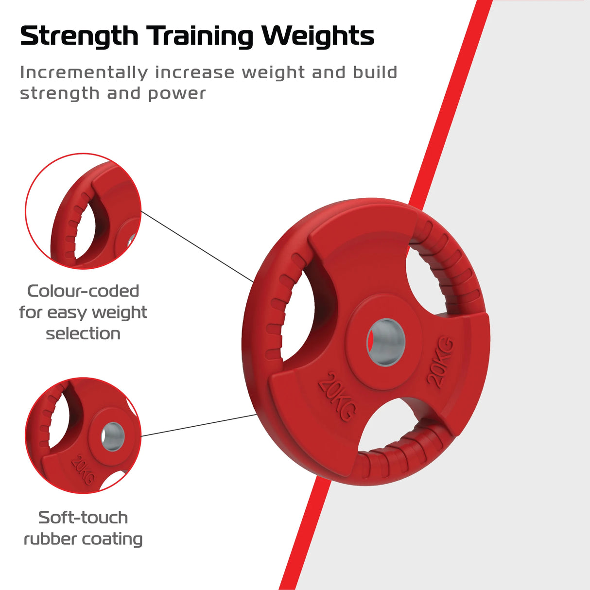 1 x 20kg Tri Grip Colour Rubber 2" Olympic Weight Plates