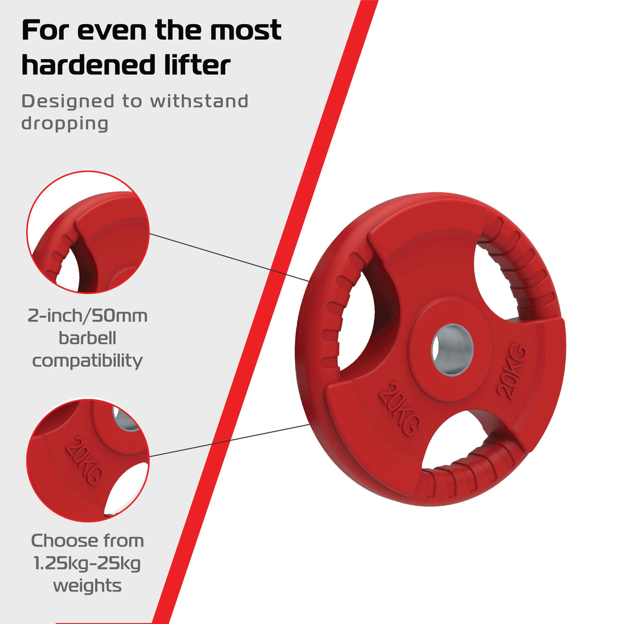 1 x 20kg Tri Grip Colour Rubber 2" Olympic Weight Plates