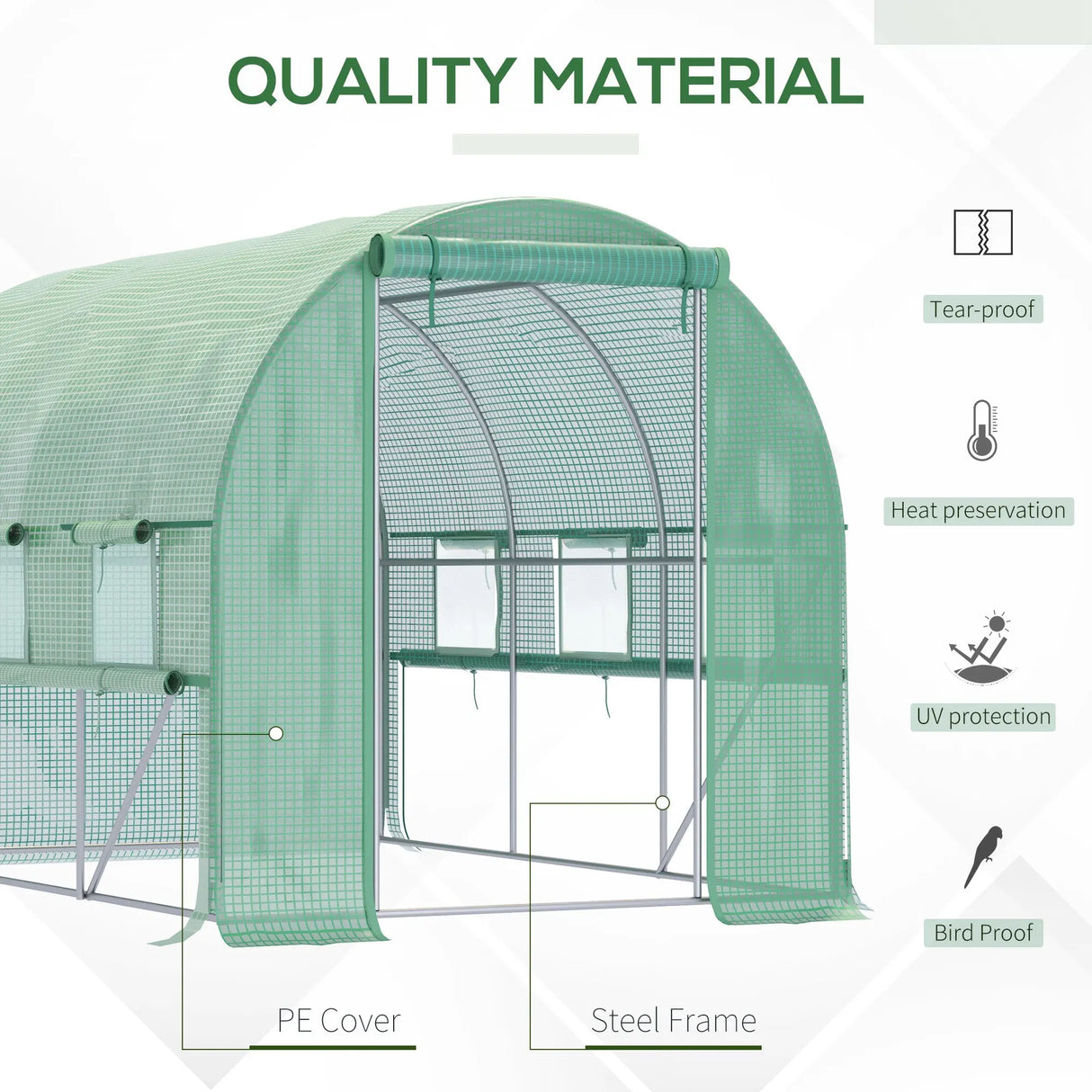 Outsunny Walk-in Polytunnel Greenhouse Green House with Roll-up Sidewalls, UV-resistant PE Cover, 3 x 2 x 2m, Green
