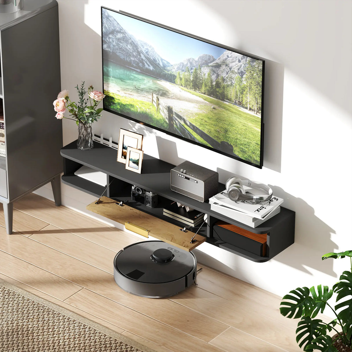 HOMCOM 120 cm Floating TV Stand with Storage - Charcoal Grey